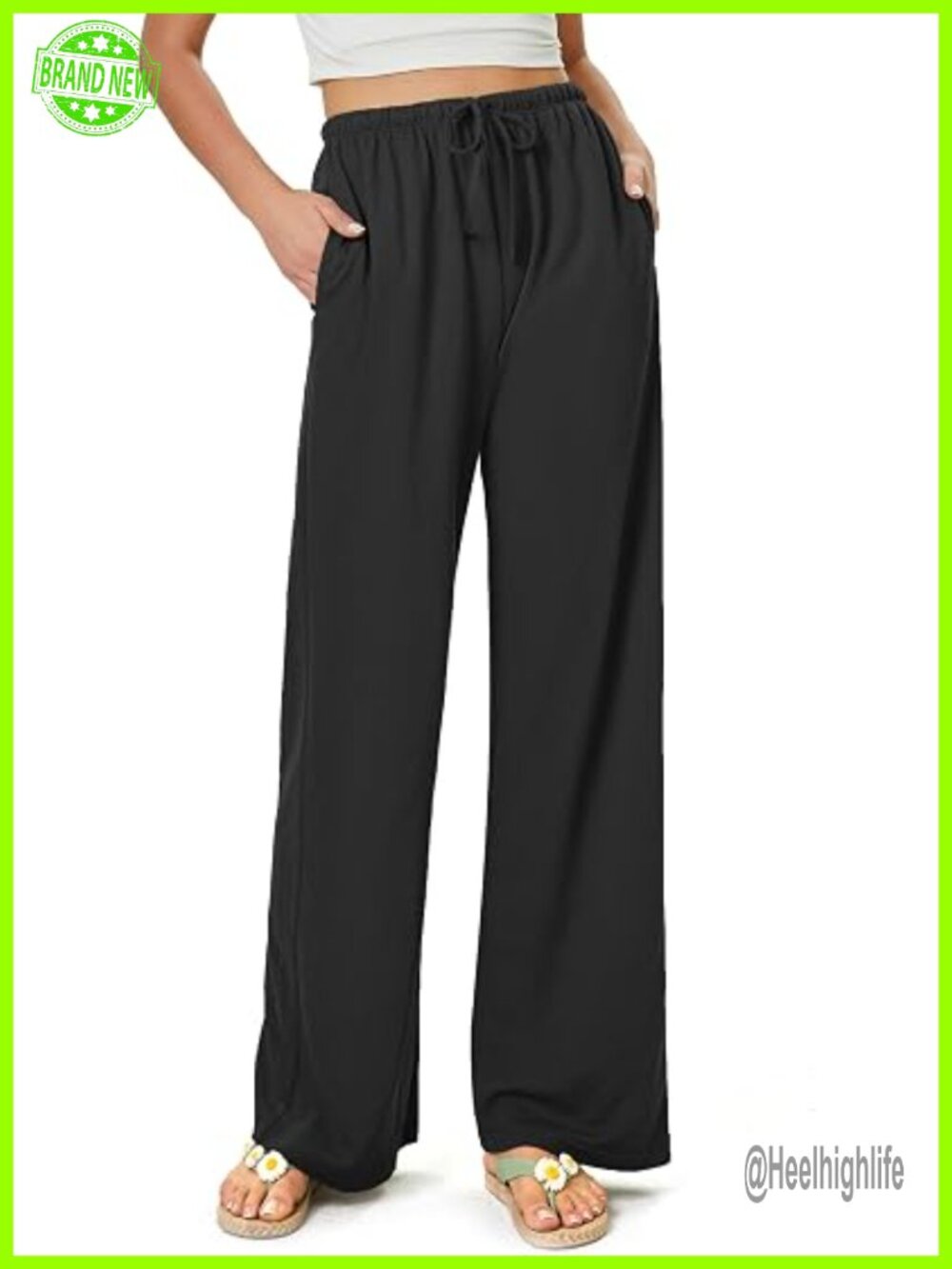 High Waisted Wide Leg Palazzo Pants with Pockets, Flowy Beach Casual Trousers